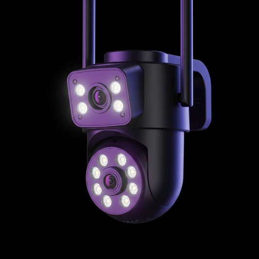 Dual-dome PTZ security camera with neon lighting